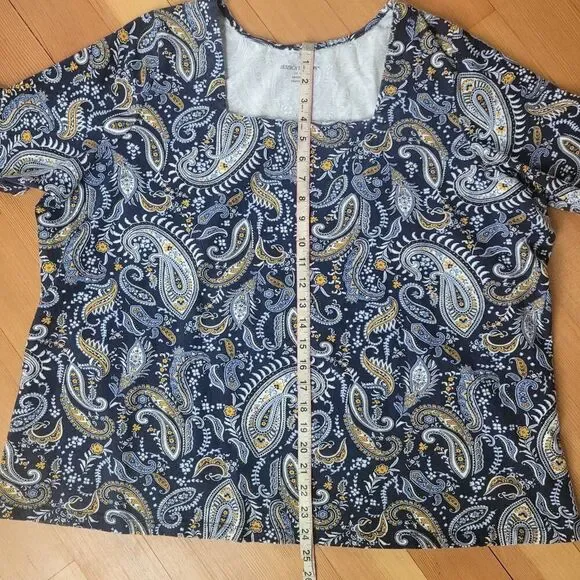 Paisley blue square neck short sleeved top 26/28 maximalist‎ artsy boho - Picture 6 of 11